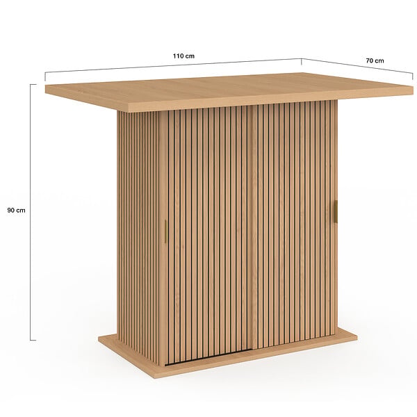 ID MARKET - Ilot central 4 personnes JULIETTE 110 cm pied central avec rangement effet lattes tasseau de bois - large