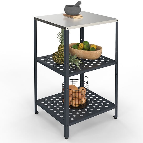 ID MARKET - Meuble de cuisine extérieure PAREO 2 étagères en acier gris anthracite - large