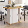 ID MARKET - Ilot central 4 personnes PAXTON 110 cm pied central avec rangement bois blanc avec plan de travail façon hêtre - vignette