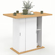 ID MARKET - Ilot central 4 personnes PAXTON 110 cm pied central avec rangement bois blanc avec plan de travail façon hêtre - vignette