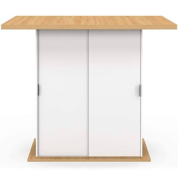 ID MARKET - Ilot central 4 personnes PAXTON 110 cm pied central avec rangement bois blanc avec plan de travail façon hêtre - large