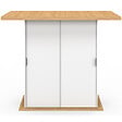 ID MARKET - Ilot central 4 personnes PAXTON 110 cm pied central avec rangement bois blanc avec plan de travail façon hêtre - vignette
