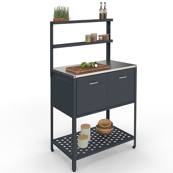 ID MARKET - Meuble de cuisine extérieure PAREO 2 portes et 2 étagères suspendues en acier gris anthracite - large