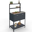 ID MARKET - Meuble de cuisine extérieure PAREO 2 portes et 2 étagères suspendues en acier gris anthracite - vignette
