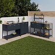 ID MARKET - Meuble de cuisine extérieure PAREO 2 portes et 2 étagères suspendues en acier gris anthracite - vignette