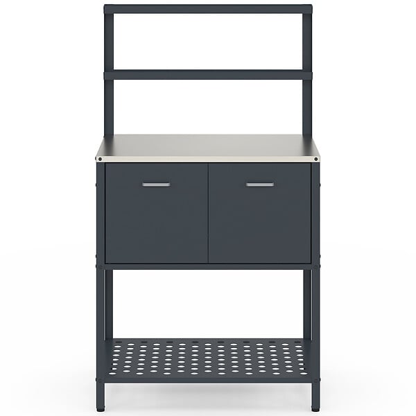 ID MARKET - Meuble de cuisine extérieure PAREO 2 portes et 2 étagères suspendues en acier gris anthracite - large