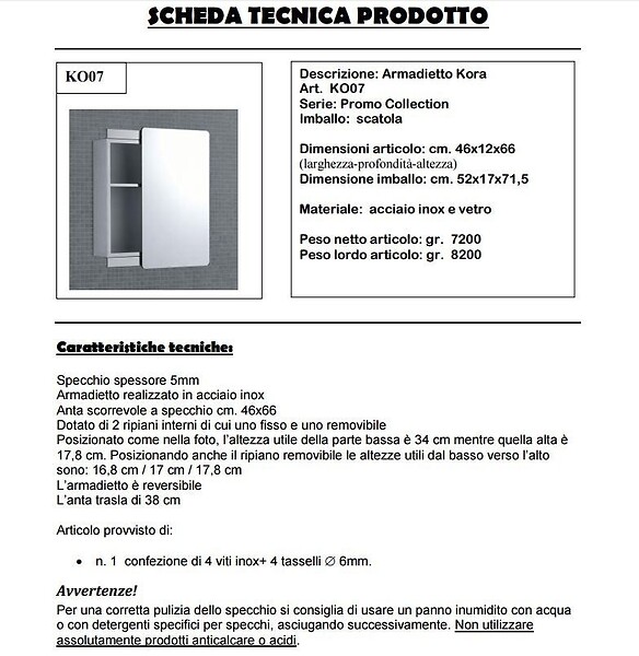 KIAMAMI VALENTINA - Miroir-Armoire De Salle De Bain Avec Porte Coulissante En Acier 46X66x12 Cm - large