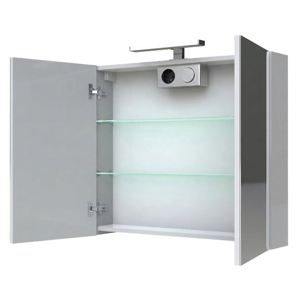 GODART - Armoire miroir de toilette éclairante 2 portes 80 cm blanche Juno 2 - large