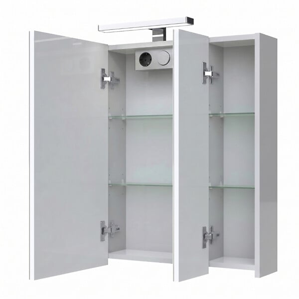 GODART - Armoire miroir de toilette éclairante 3 portes 80 cm blanche Juno 2 - large
