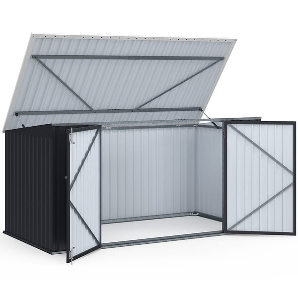 ID MARKET - Abri de jardin XXL en métal gris anthracite verrouillable multi-rangement pour stockage vélos, outils, poubelles - large