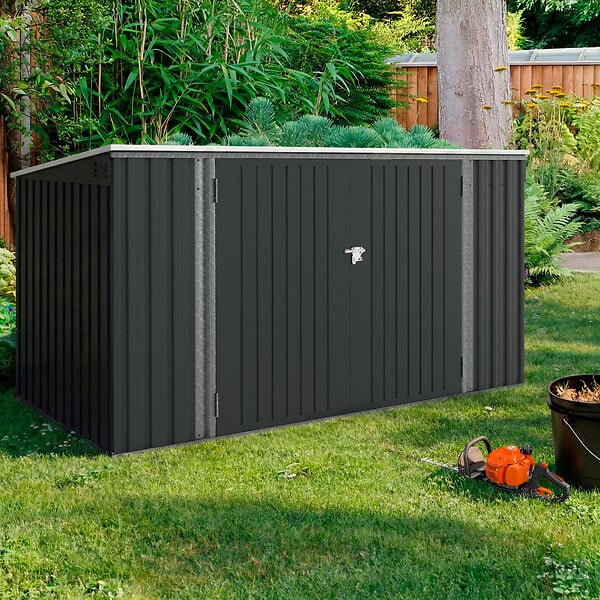 ID MARKET - Abri de jardin XXL en métal gris anthracite verrouillable multi-rangement pour stockage vélos, outils, poubelles - large