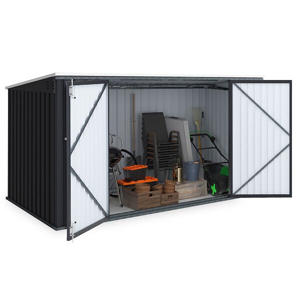 ID MARKET - Abri de jardin XXL en métal gris anthracite verrouillable multi-rangement pour stockage vélos, outils, poubelles - large
