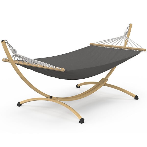 ID MARKET - Hamac XL avec support métal effet bois et toile grise - large