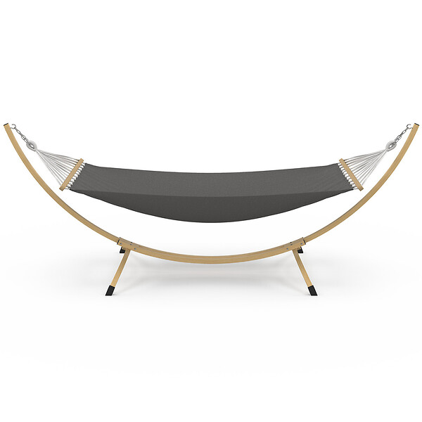 ID MARKET - Hamac XL avec support métal effet bois et toile grise - large