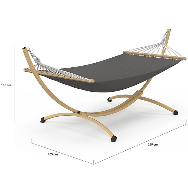 ID MARKET - Hamac XL avec support métal effet bois et toile grise - large