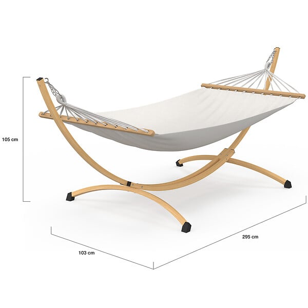 ID MARKET - Hamac XL avec support métal effet bois et toile écrue - large