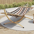 ID MARKET - Hamac XL avec support métal effet bois et toile rayée noire, blanche et chocolat - vignette
