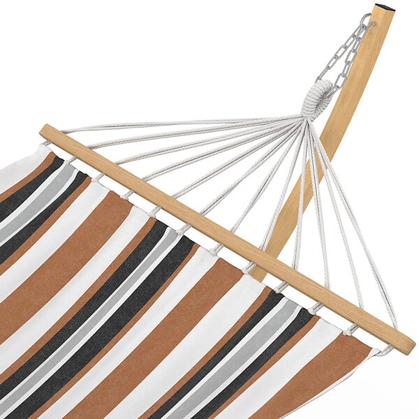 ID MARKET - Hamac XL avec support métal effet bois et toile rayée noire, blanche et chocolat - large