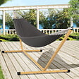 ID MARKET - Hamac avec support métal effet bois et toile gris anthracite - vignette