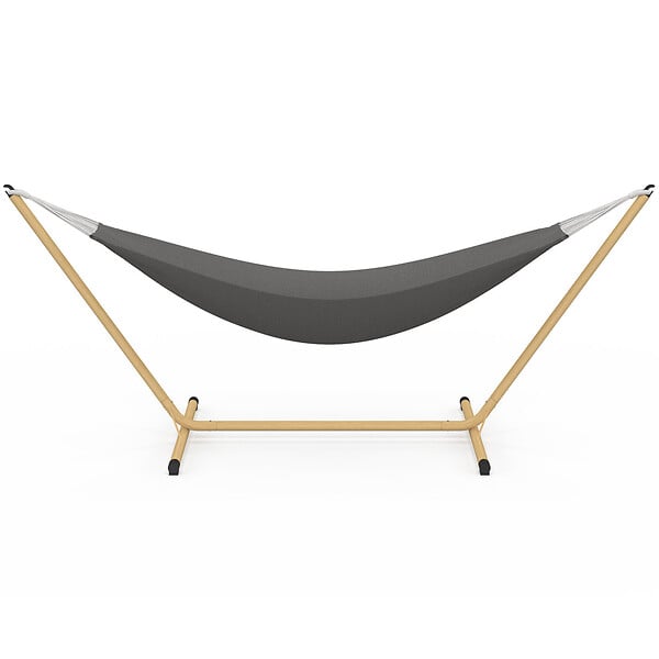 ID MARKET - Hamac avec support métal effet bois et toile gris anthracite - large