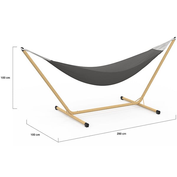 ID MARKET - Hamac avec support métal effet bois et toile gris anthracite - large