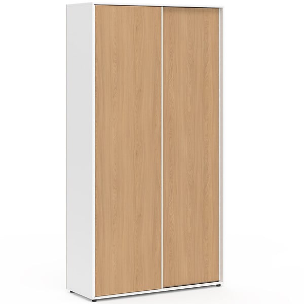 ID MARKET - Armoire 2 portes coulissantes SLIDEA blanc et bois 100 cm penderie avec étagères rangement maxi capacité - large