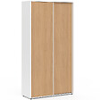 ID MARKET - Armoire 2 portes coulissantes SLIDEA blanc et bois 100 cm penderie avec étagères rangement maxi capacité - vignette