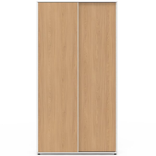 ID MARKET - Armoire 2 portes coulissantes SLIDEA blanc et bois 100 cm penderie avec étagères rangement maxi capacité - large