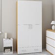 ID MARKET - Armoire 2 portes JULIANA blanc et bois étagères 80 cm avec 1 tiroir - vignette