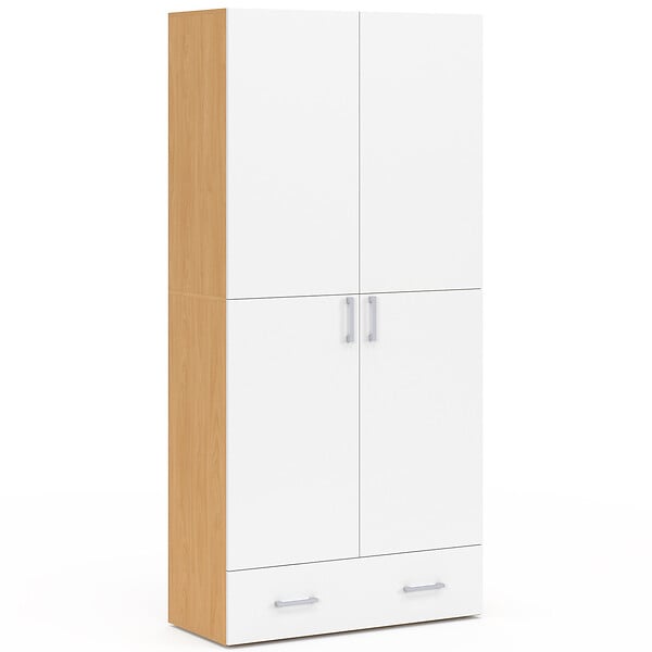 ID MARKET - Armoire 2 portes JULIANA blanc et bois étagères 80 cm avec 1 tiroir - large