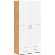 ID MARKET - Armoire 2 portes JULIANA blanc et bois étagères 80 cm avec 1 tiroir - vignette