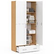 ID MARKET - Armoire 2 portes JULIANA blanc et bois étagères 80 cm avec 1 tiroir - vignette