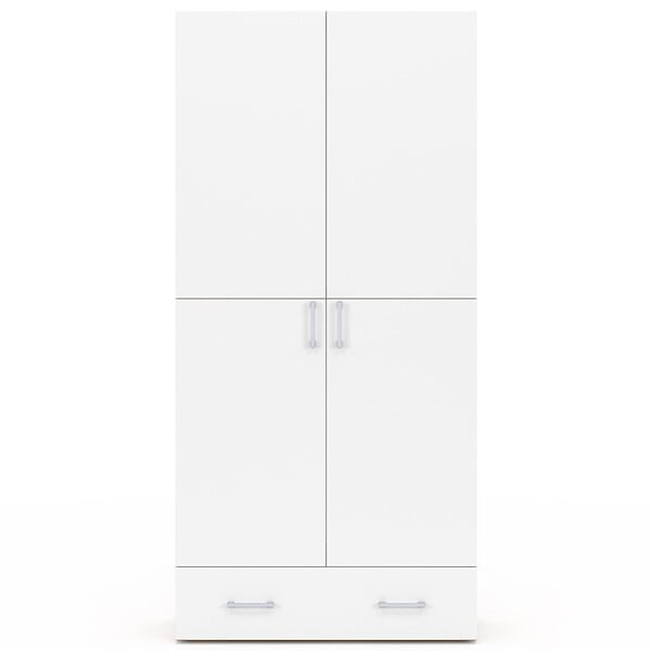 ID MARKET - Armoire 2 portes JULIANA blanc et bois étagères 80 cm avec 1 tiroir - large