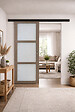 GD MENUISERIES - Porte Coulissante Gris Taupe RAL 7006 Vitee H204 x L73 cm, Rail Alu Bandeau noir, Coquilles - vignette
