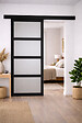 GD MENUISERIES - Porte Coulissante Telia Noir Vitrée H204 x L73 cm, Rail Alu bandeau noir - vignette