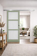 GD MENUISERIES - Porte Coulissante Vert Sauge RAL 6021 Vitrée H204 x L73 cm, Rail Alu, coquilles - vignette