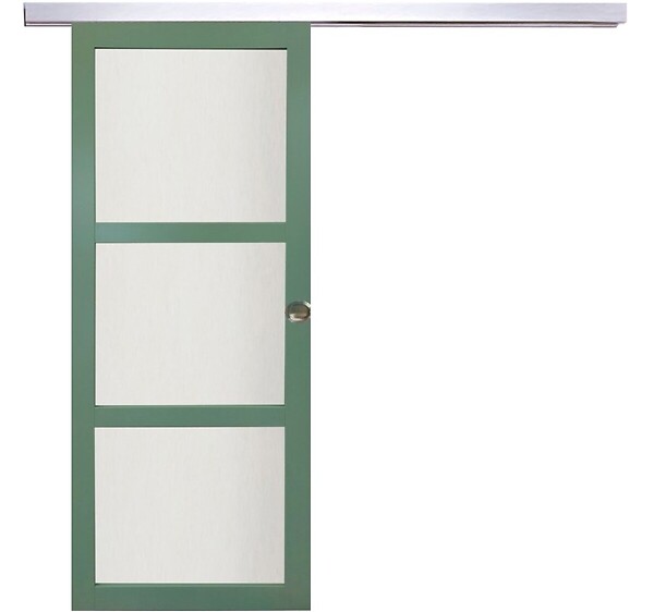 GD MENUISERIES - Porte Coulissante Vert Sauge RAL 6021 Vitrée H204 x L73 cm, Rail Alu, coquilles - large