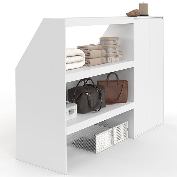 ID MARKET - Ensemble étagère 2 niveaux + armoire 2 portes sous pente TOMI blanc - large
