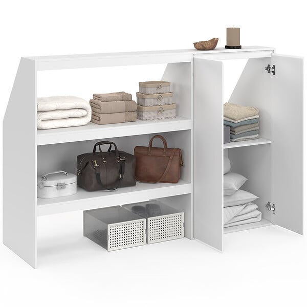 ID MARKET - Ensemble étagère 2 niveaux + armoire 2 portes sous pente TOMI blanc - large