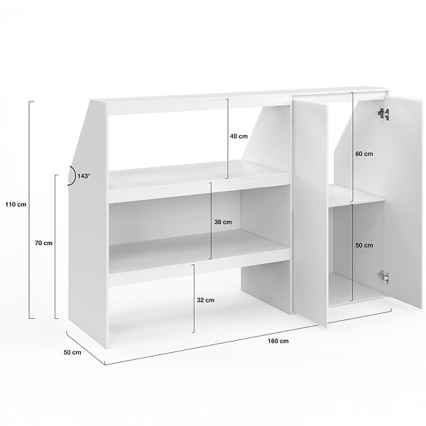 ID MARKET - Ensemble étagère 2 niveaux + armoire 2 portes sous pente TOMI blanc - large