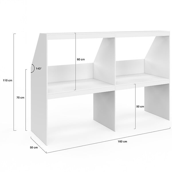 ID MARKET - Etagère sous pente 4 cases TOMI 160 x 50 x 110/70 cm blanc - large