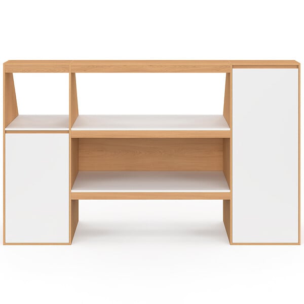 ID MARKET - Ensemble étagère 2 niveaux, armoire 1 porte et armoire 1 porte + 1 niche sous pente TOMI hêtre et blanc - large