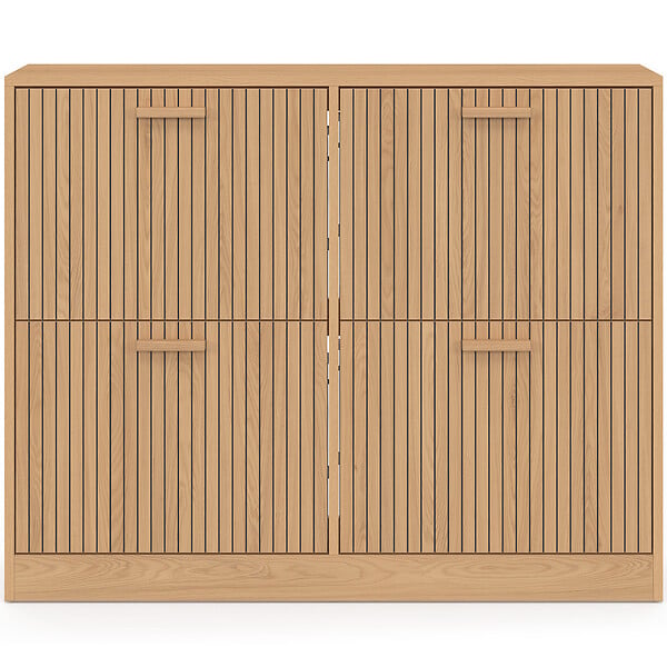 ID MARKET - Meuble à chaussures 20 paires JULIETTE 4 portes lattes tasseau bois coloris chêne - large