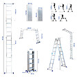 HOSTRÃ–M - Echelle pliante articulée STAVALANCE 4x4 marches, echafaudage multifonction, ecarteur de mur, escabeau, 2 plaques plateforme de travail, Hostrom - vignette