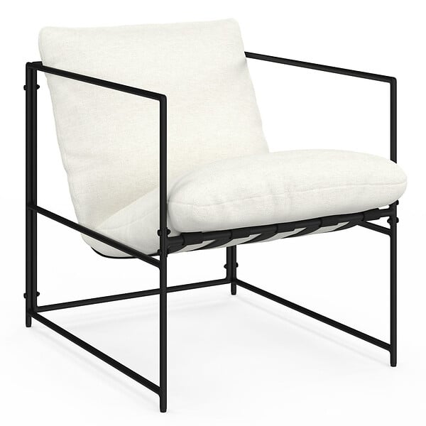 ID MARKET - Fauteuil rembourré ULYSSE structure métal et coussin blanc - large