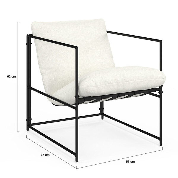 ID MARKET - Fauteuil rembourré ULYSSE structure métal et coussin blanc - large
