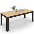 ID MARKET - Table à manger extensible rectangle ROZY 6-10 personnes noire plateau façon hêtre 160-200 cm - vignette