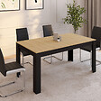 ID MARKET - Table à manger extensible rectangle ROZY 6-10 personnes noire plateau façon hêtre 160-200 cm - vignette