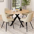 ID MARKET - Ensemble table à manger extensible ronde ALIX bois et noir 110-150 cm et 4 chaises THALYA velours beige - vignette