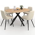 ID MARKET - Ensemble table à manger extensible ronde ALIX bois et noir 110-150 cm et 4 chaises THALYA velours beige - vignette